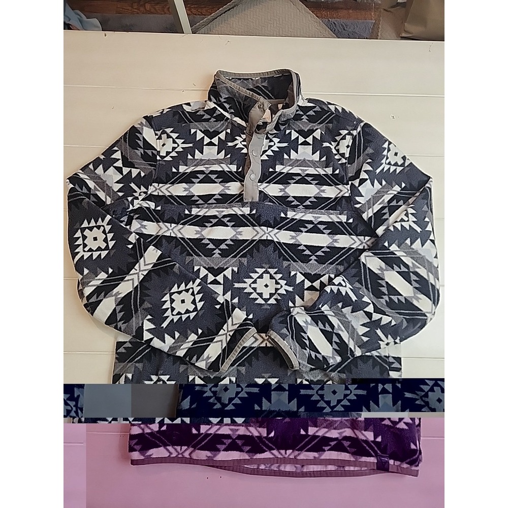 LIV Outdoor Mens Pullover Fleece Sweater Size Medium Geometric Aztec Print  Gray